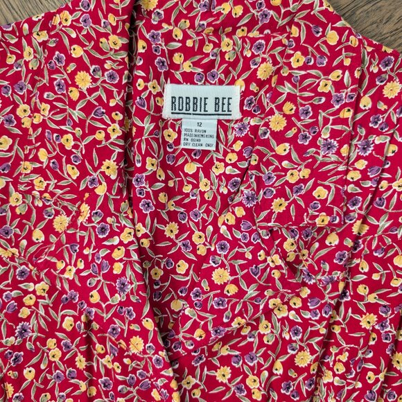 Vintage 90s Robbie Bee Floral Button Front Maxi Dress Red Rayon Sz 12 (Fits like - Picture 2 of 4
